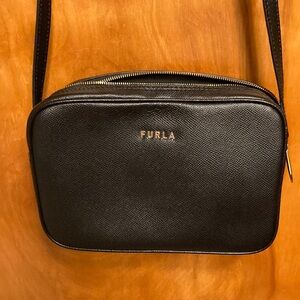 FURLA. BEAUTIFUL CROSSBODY. CALL-OUT IS ONE ZIPPER PULL IS MISSING. SOFT LEATHER